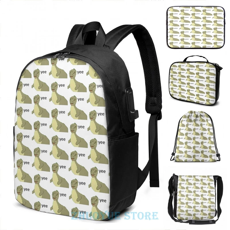 Yee [dinosaur maym ^)] (версия 1 качество видео черный текст) USB-зарядка Рюкзак Мужские