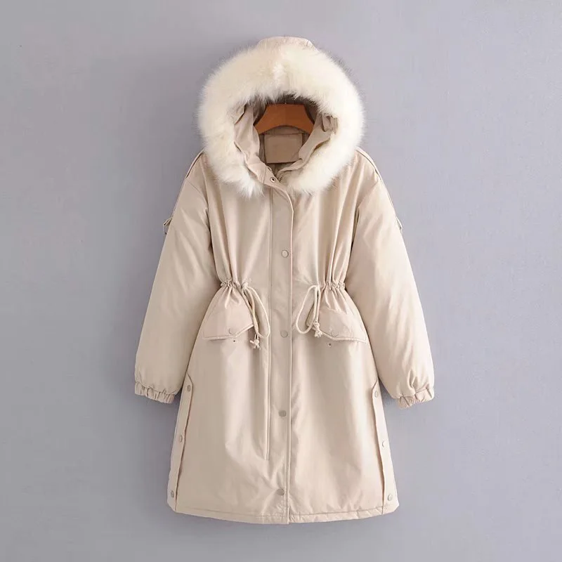 

F6707-Korean-style WOMEN'S Wear 2019 Winter New Style Mid-length Fur Collar Drawstring Hooded Cotton Overcoat Women's
