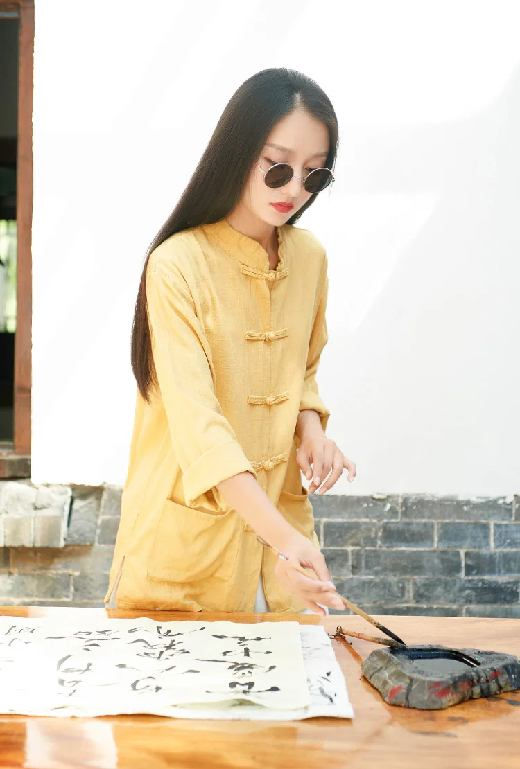 LZJN 2020 Spring Long Sleeve Tang Suit Women Blouse Traditional Chinese Top Mandarin Collar Cotton Linen Blouse (16)