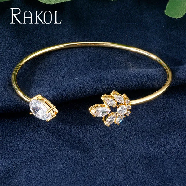 RAKOL Изысканная Личность Дизайн кубического циркония браслет манжета ювелирные изделия для женщин платье аксессуары RB22127 - Окраска металла: Gold Color