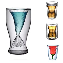 GXYAYYBB 1 шт. креативная кружка с двойными стенками хвост русалки стекло прозрачное красивое мужское розовое стекло чашка Жаростойкие кружки винного цвета Новинка