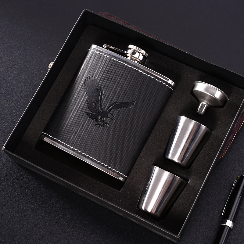 Black eagle Фляжка мини для ликера, бутылка, Рождественская Подарочная коробка, нержавеющая сталь, винный горшок, кожаная поверхность, портативная бутылка для виски, черный интерьер - Цвет: Black eagle