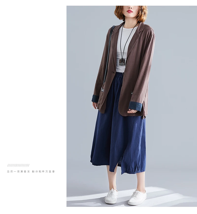 Flax Suit Jacket Women's Spring And Autumn New Style Artistic Large Size Mid-length Casual Retro Slimming Cotton Linen Tops