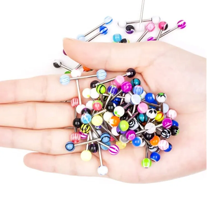 Stainless Steel & Acrylic Tongue and Nipple Barbell Piercing Set - Bulk Pack