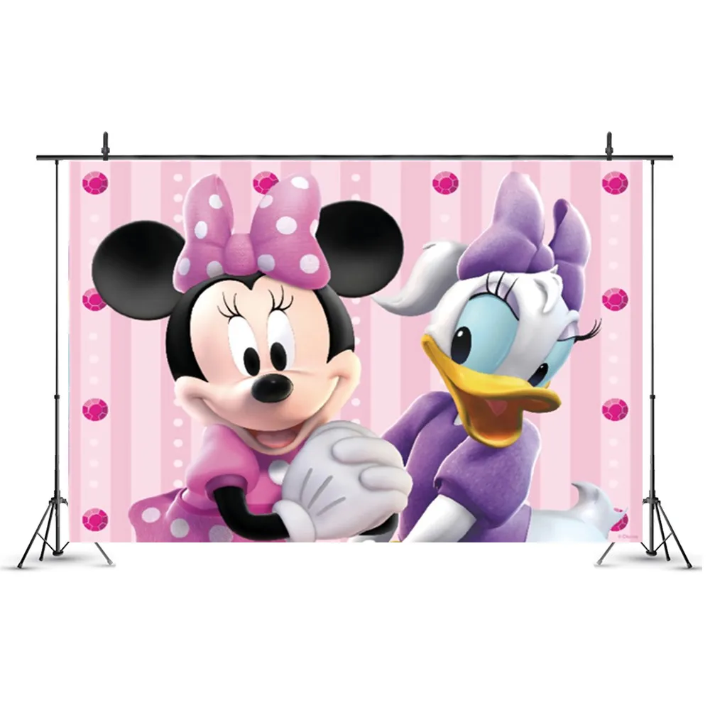 Fondo rosa de feliz cumpleaños, cartel de Minnie Mouse, Margarita, pato,  fondo temático para Baby Shower, decoración de fiesta de cumpleaños para  niñas y niños, image size:1000x1000