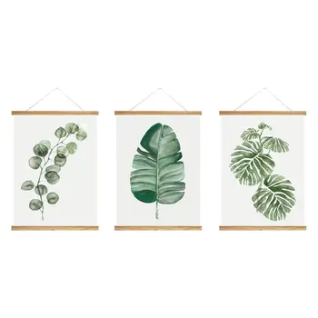 

3 Panel Hanging Poster with Wood Frames -Tropical Leaves Style - Ready to Hang Decorative Wall Art - 18"x24" x 3 Panels