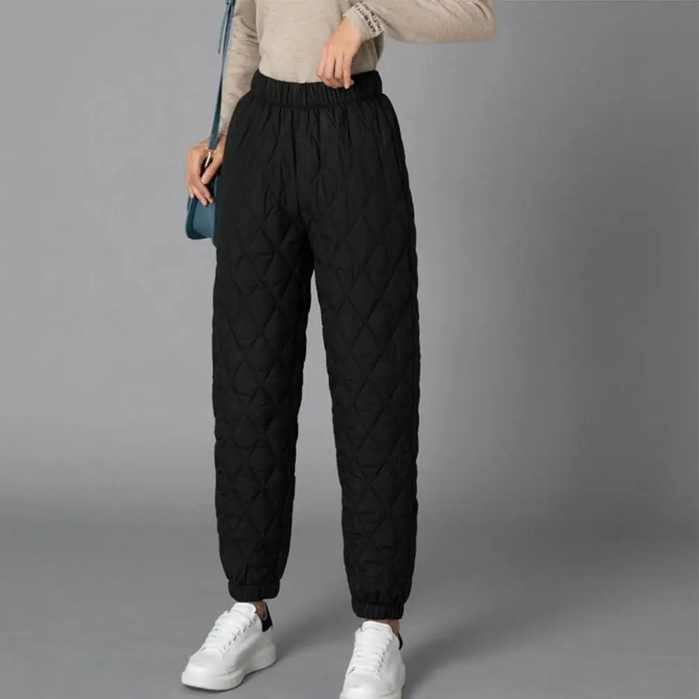 Women Winter Warm Down Cotton Pants Padded Quilted Trousers Elastic Waist Casual Trousers
