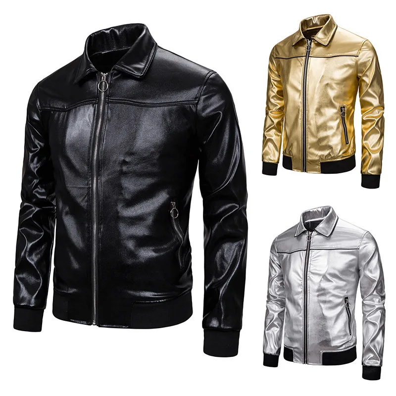 Men Leather Jackets Jackets and Coats New Bright Color for Men Lapel Full  Casual   Men Jacket Leather