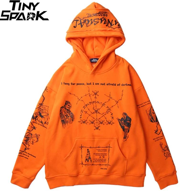  2019 Hip Hop Hoodie Sweatshirt Men Streetwear Skull Graffiti Print Hoodie Pullover Cotton Autumn Gr