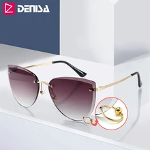 DENISA солнцезащитные очки без оправы Cateye с круглое металлическое кольцо градиентные женские солнцезащитные очки Роскошные очки с защитой от ультрафиолета оттенки G50031