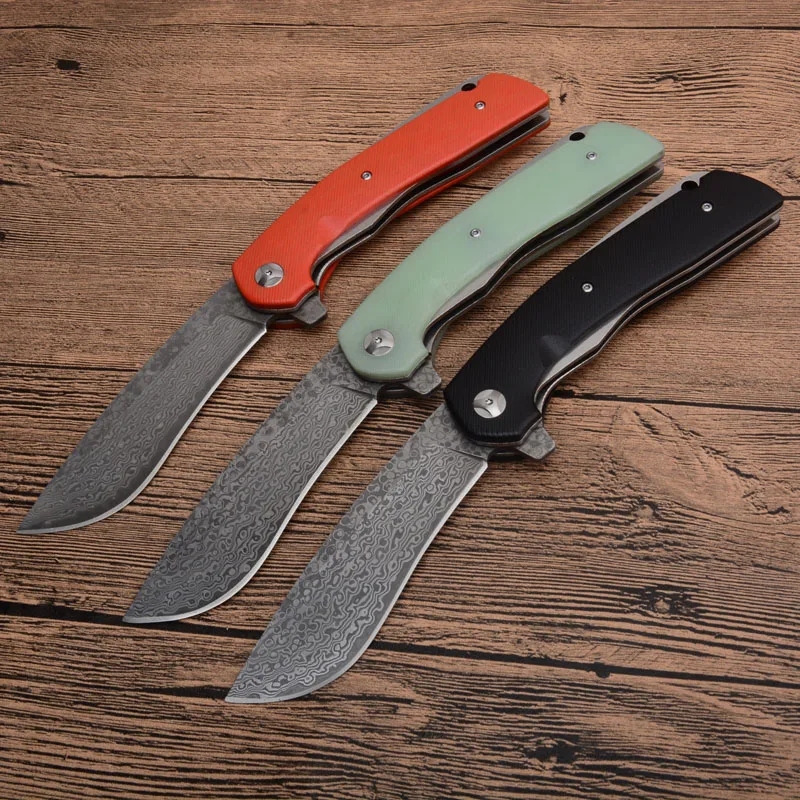

Classic VG-10 Damascus Steel 3 color imports blacksmithing camping tool folding knife G10 handle outdoor self-defense knife