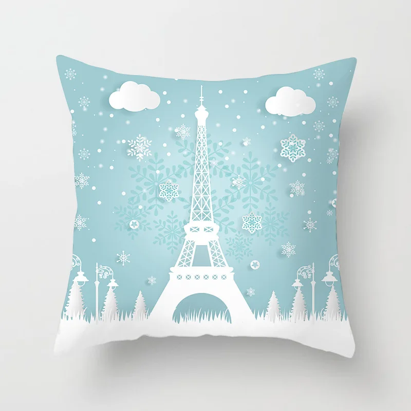 Pillow Cushion Cover Romantic Paris Eiffel Tower Pillow Cover Pink Blue Valentine Romance Cartoon Throw Pillow Cover Sofa Couch