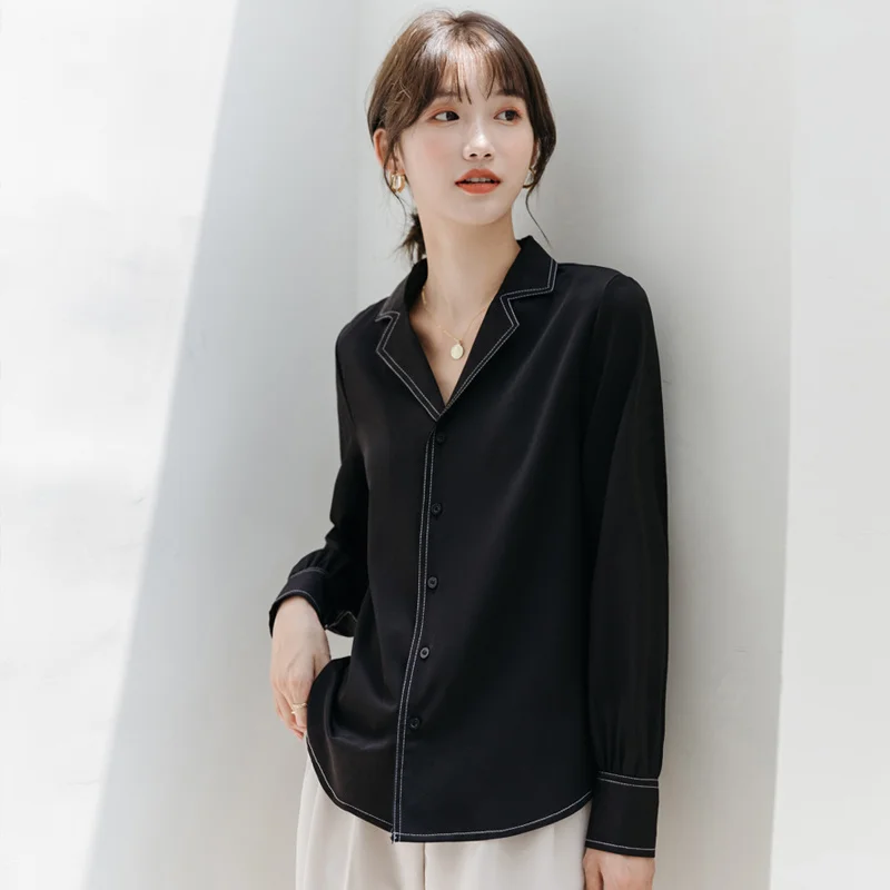 Retro Hong Kong Style Shirt Women 'S 2021 Autumn New Decorative Open-Line Suit Collar Black Long Sleeve Single Coat | Женская одежда