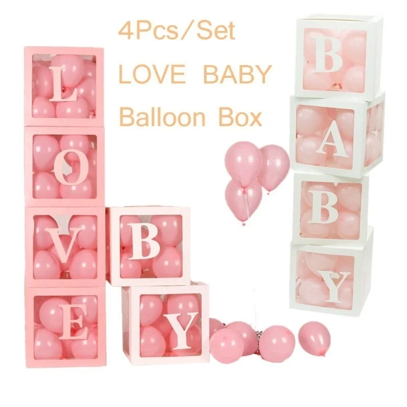 

4pcs/set DIY Transparent Box Latex Balloon BABY LOVE Blocks for Boy Girl Baby Shower Wedding Birthday Party Decoration Backdrop