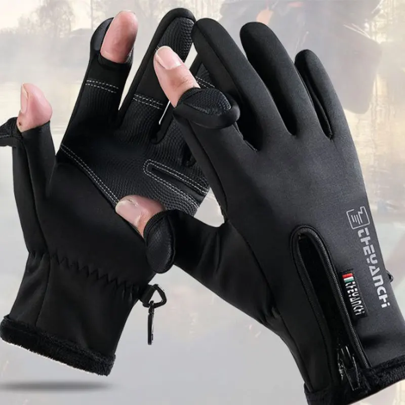 Winter Fishing Gloves 2 Finger Flip Waterproof Winter Gloves Windproof Men Women  Warm Protection Fish Angling Gloves 