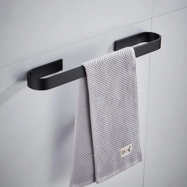 

American-Style Black And White with Pattern Towel Bar Rack Single Pole Alumimum Hole Punched Bathroom Pendant Suctorial Towel Ri