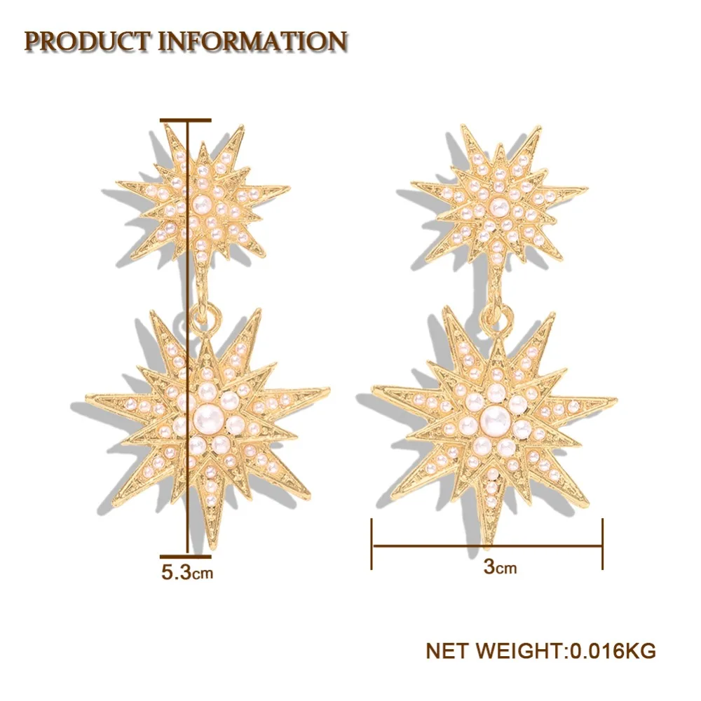 Dvacaman Кристалл Starburst Висячие серьги для женщин позолоченный металл серьги-подвески в форме звезды девушки вечерние Висячие серьги