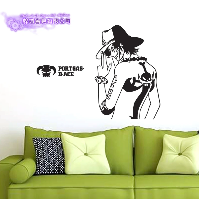 DCTAL ONE PIECE Ace Decal Japanese Cartoon Wall Sticker Vinyl Decal Decor Home Decorative Decoration