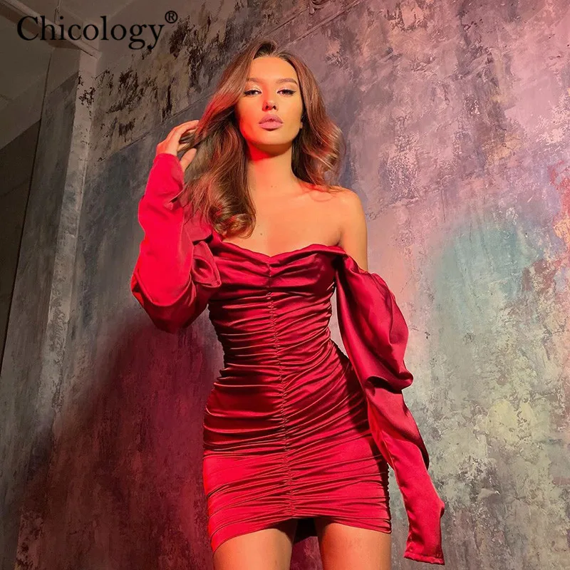 Chicology с открытыми плечами длинным рукавом Элегантная Дамская мини платье 2020