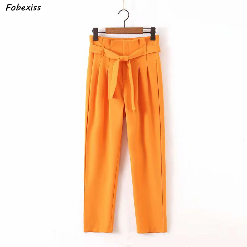 

High Waist Pants Women 2019 Fall New Zippers Up Pocket Sashes Decoration Pleated Pantalones mujer Loose Elegant Straight Pants