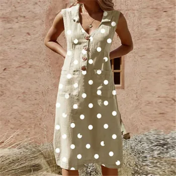 

Women Ladies Fashion Casual Summer Dress Polka Dot Prom Loose Pockets Polka Dot Dress Tunic Sunny Beach Wear Dresses Vestido