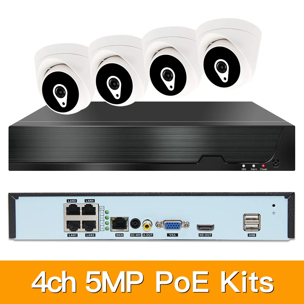 4ch 5MP POE комплекты H.265 система видеонаблюдения PoE NVR домашняя купольная IP камера сигнализация видеонаблюдения Видео P2P P6Spro 2MP комплекты