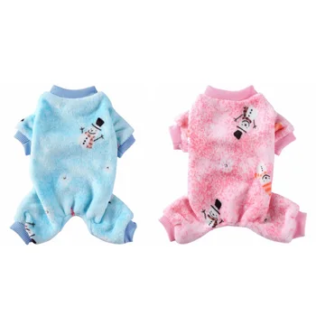 

Cute 4-Legs Warm Pet Clothing Outfit Dog Clothes Pajamas Fleece Jumpsuit Winter Dog Clothing Small Dog Snowman Pattern Clothing
