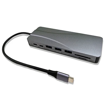 

USB Type C 14 in 1 Dock Station USB C Aluminum C Hub with Gigabit Ethernet HDMI VGA o Mic Port SD/TF Card Reader
