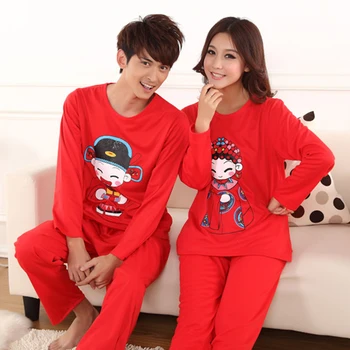 

Couples Chinese Red Pajama Sets for Women 2020 Spring Long Sleeve Cotton Sleepwear Pyjama Men Homewear Pijama Mujer Home Clothes