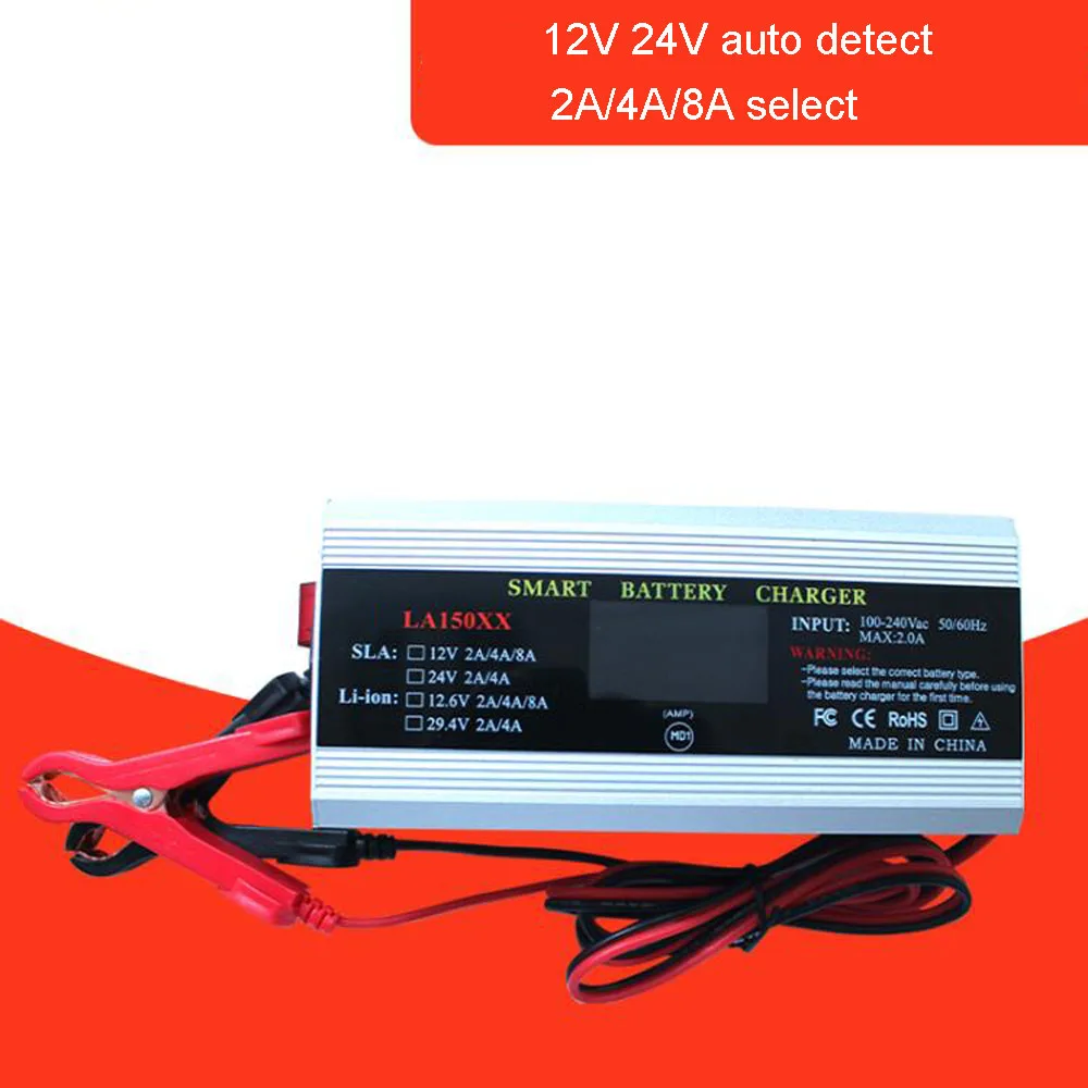 12V 24V 2A 4A 8A AGM GEL VRLA SLA Battery Charger fully automatic desulfator Maintainer and Trickle with LCD | Электроника