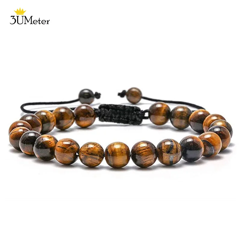 Tiger eye Bracelet 8 мм камень тигровый глаз браслеты Лавы камень браслет снятие стресса натуральный камень браслет регулируемые Бусины В Стиле Йоги Исцеление браслет - Окраска металла: Tiger eye Bracelet