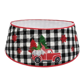 

1 Set 30 Inch Christmas Tree Skirt Black White Plaid Base Collar Around Xmas New Year Party Home Decor