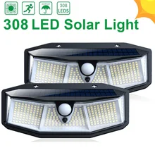 Lampe solaire d'extérieur à 308 LED, avec capteur de mouvement, lumière du soleil, à 3 modes, réverbère pour la décoration du jardin 