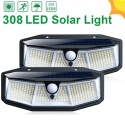 Lampe solaire d'extérieur à 308 LED, avec capteur de mouvement, lumière du soleil, à 3 modes, réverbère pour la décoration du jardin 