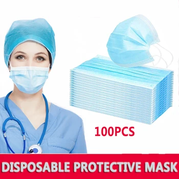 

100pc Anti-pollution 3 Laye Mask Dust Protection Masks Disposable Face Masks Dust Filter Safety Mask Elastic Ear Loop Disposable