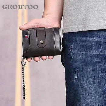 

GROJITOO New genuine leather men's short wallet fashion business leisure multi-card bag zipper coin purse Gift Wallet Money Bags