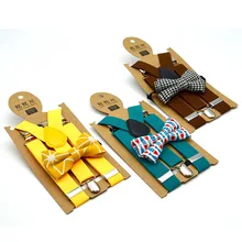 Детский галстук бабочка с принтом на подтяжках, комплект с бантиком для мальчиков и девочек, модные лямки для школьников