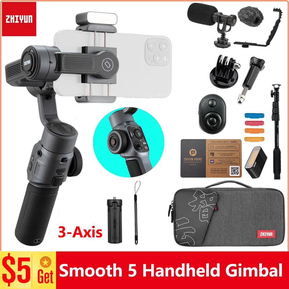 Zhiyun Smooth 5 3-Axis Handheld Gimbal for iPhone 13 12 11 X 8 Samsung Galaxy S8+ S8 S7 Huawei Xiaomi Smartphone PK DJI OM5 | Электроника