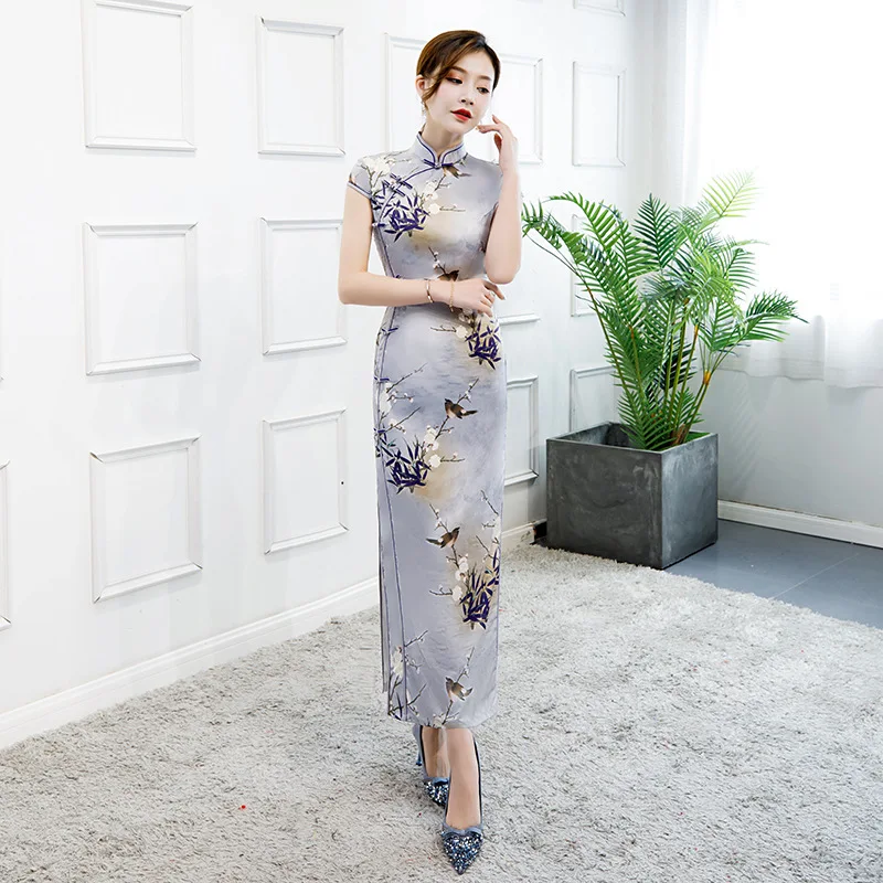 Китайский стиль длинное цветочное китайское традиционное платье Ретро Cheongsam ручной работы Кнопка Qipao размер M-3XL