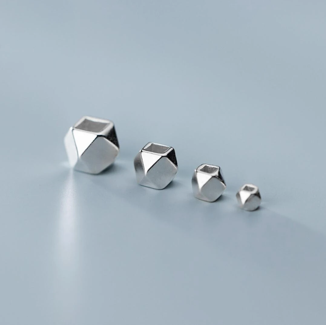 925 Sterling Silver Shiny Brushed Faceted Cube Round Spacer Loose Beads A2458 | Украшения и аксессуары