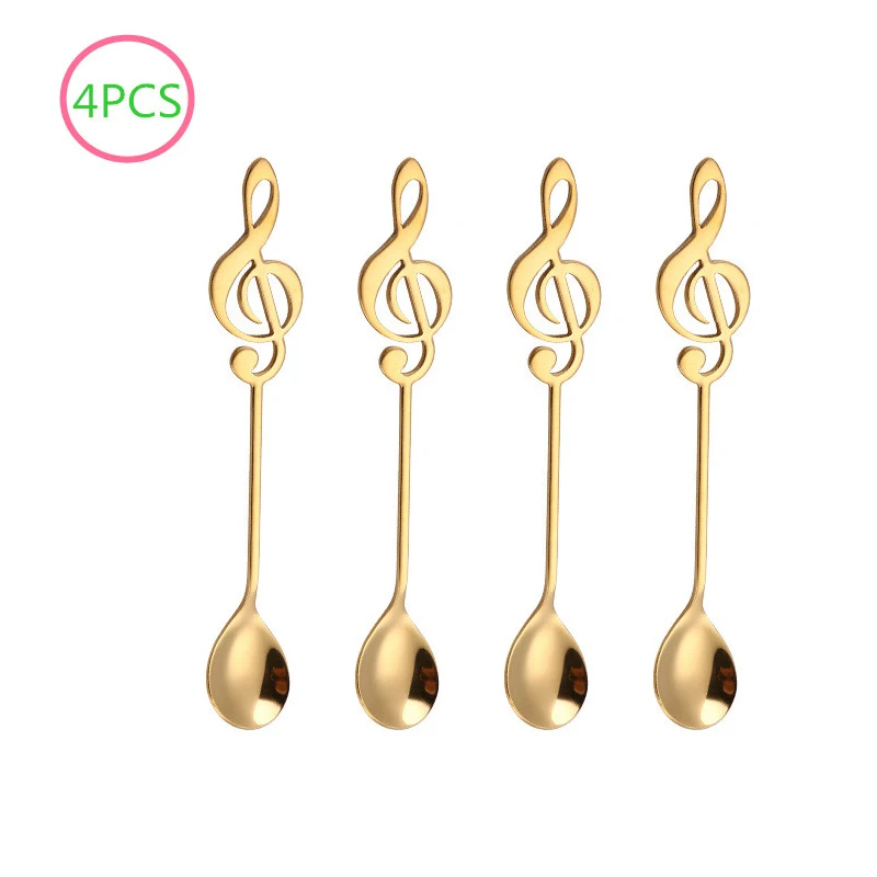 gold spoon 4 шт. красочные столовые приборы из нержавеющей стали, гитара, нот, ложка, креативная молочная кофейная ложка, мороженое, конфета, чайная ложка, набор аксессуаров, ложка - Цвет: gold spoon