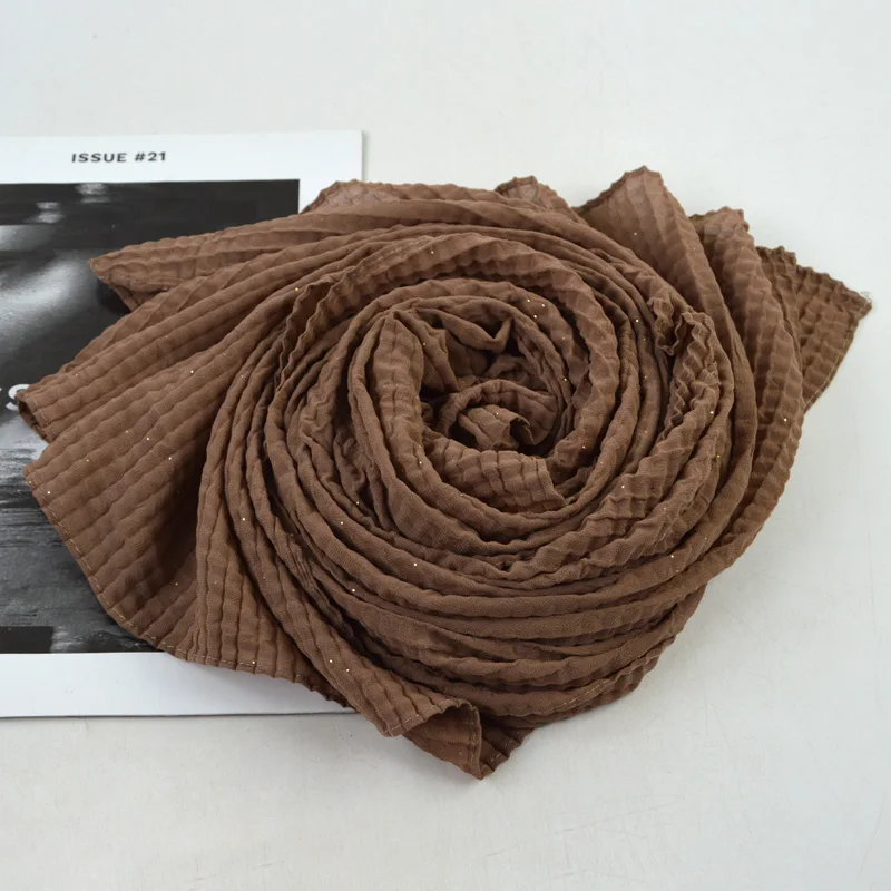 Популярный с блестками из жатой ткани простой шифоновый шарф Мусульманский Хиджаб мерцание однотонный платок шарфы 10 шт./лот