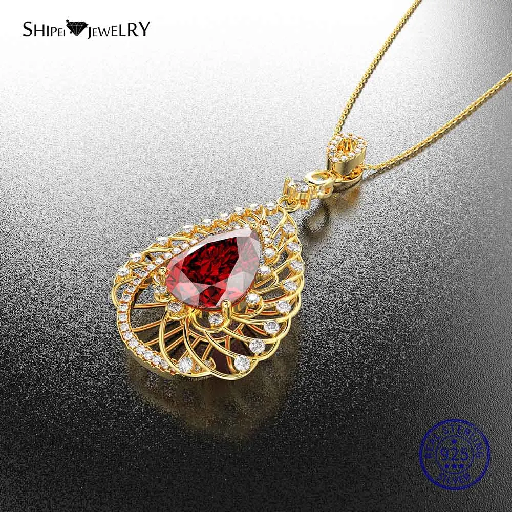 Shipei 925 пробы серебро модное Белое золото созданное лабораторное сапфир драгоценный камень грушевое ожерелье для женщин девушек Подарок на день рождения
