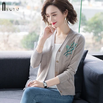 

ASLTW Women's Sweater 2020 New Spring Autumn Long Sleeve Female Cardigan V Neck Single-breasted Cardigan Women