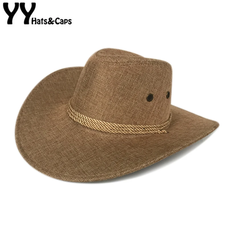 YY льняная ковбойская мужская летняя Солнцезащитная шляпа для альпинистов джаз шляпа Sombreros Mujer Verano Paja Vaquero NZ002