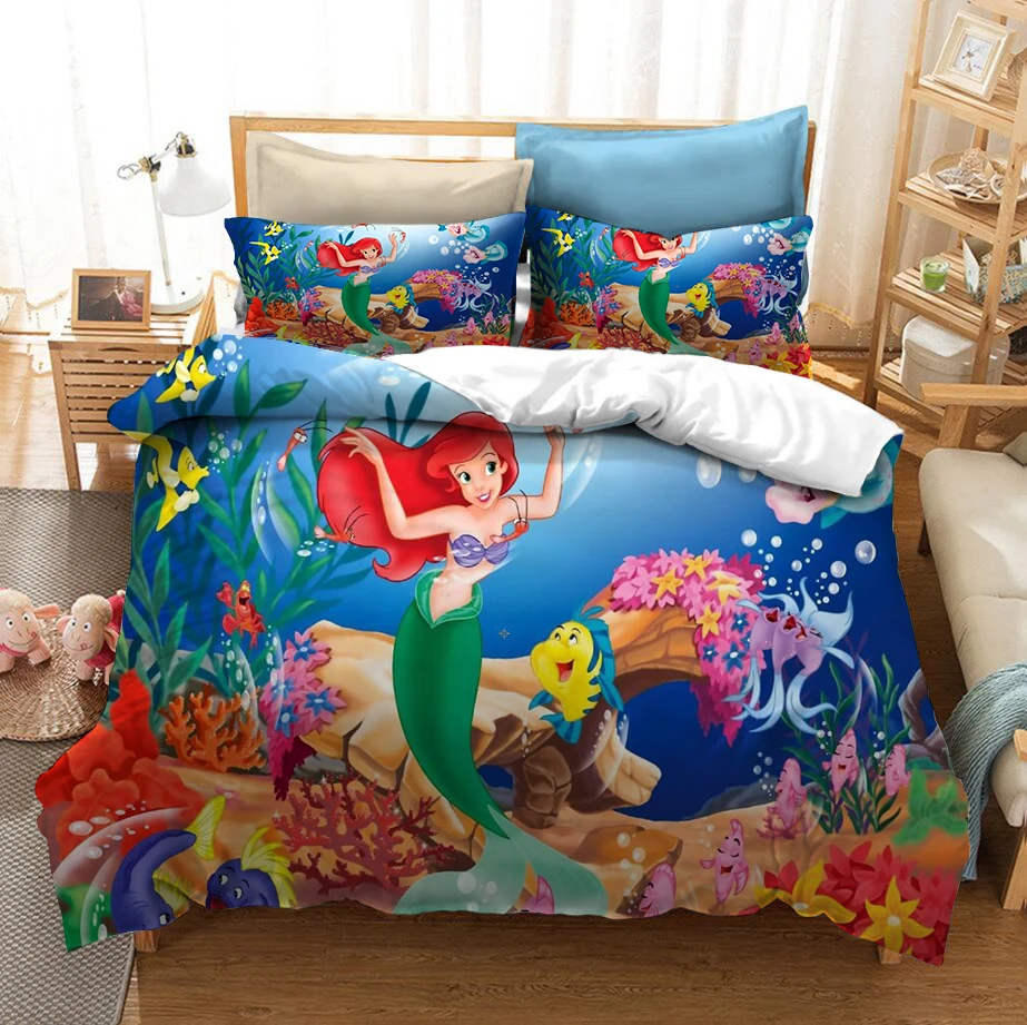 Queen Size Bedsheet 2 Pillow Covers Disney Kids Cartoon Barbie Print Bedding Set