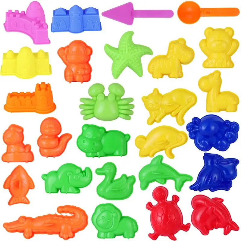 27 pièces de moulage de sable jouets Kits de construction Kid'S été plage sable jouets sable jeu ensemble avec château animaux sable moules et outils