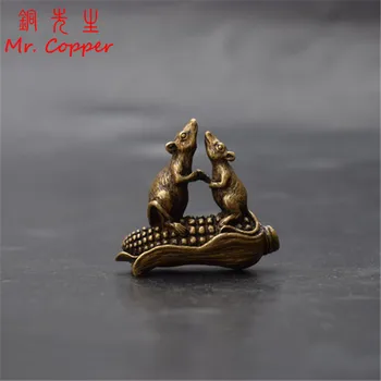 

Antique Bronze Corn Rat Statue Small Ornaments Copper Zodiac Animal Mouse Corn Miniatures Figures Collectable Crafts Desk Decor