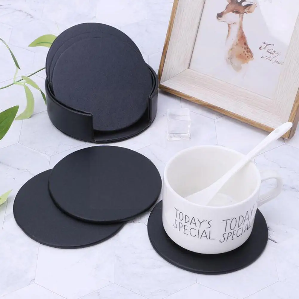 6pcs/set Artificial Leather Marble Coaster Drink Coffee Round Cup Table Clean Tea Easy Placemats Holder Mat Pad To Pad E2h4