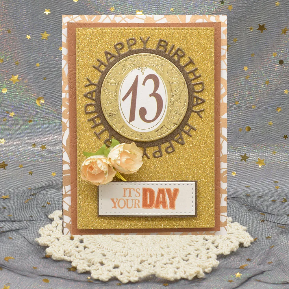 

Words Happy Birthday Letter Circle Metal Cutting Dies for Scrapbooking Paper Gift Card Making Embossing Die Cuts Diy